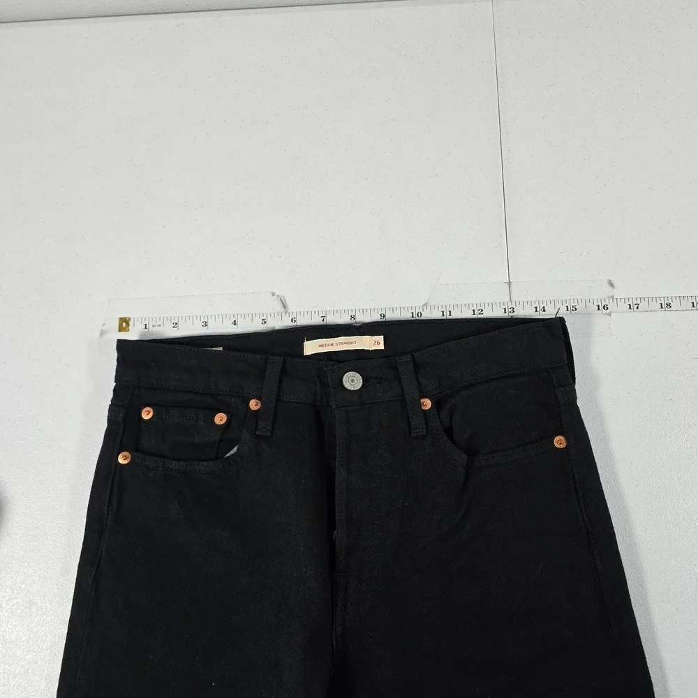 Levis Wedgie‎ Straight Jeans Womens 26 Black High Rise Button Fly Denim 5044
